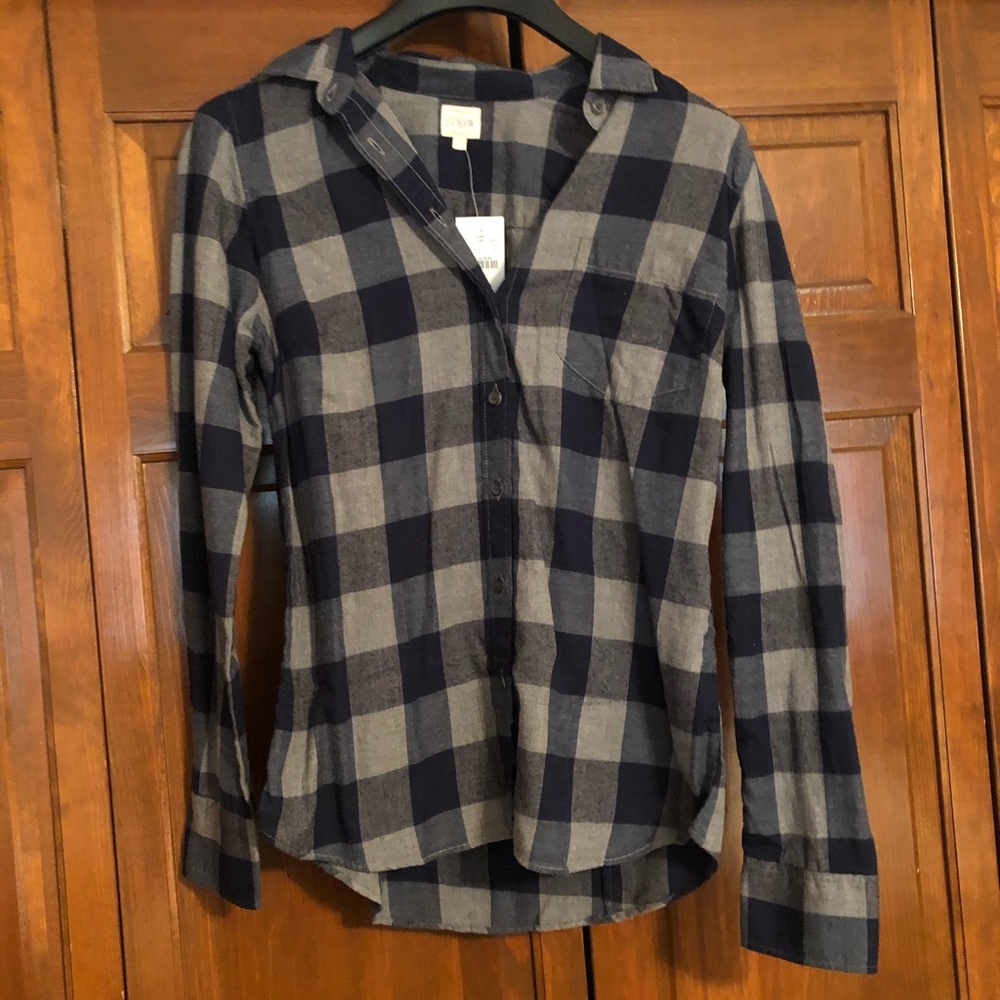 JCrew Factory Blue and Grey Buffalo Plaid Shirt